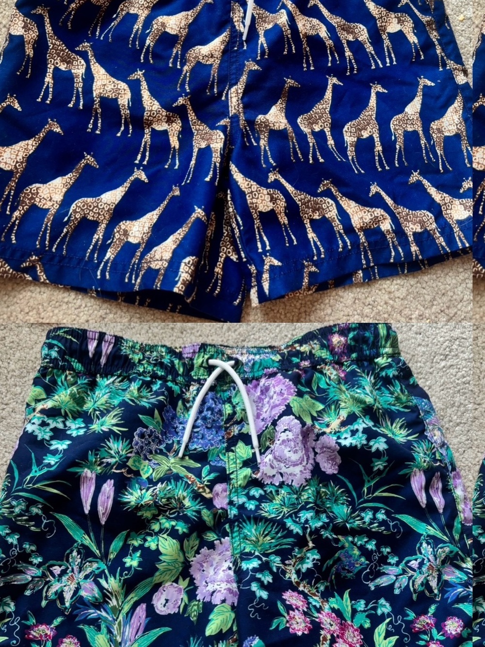 Janie and Jack Navy Giraffe Print Short & Floral Drawstring Short